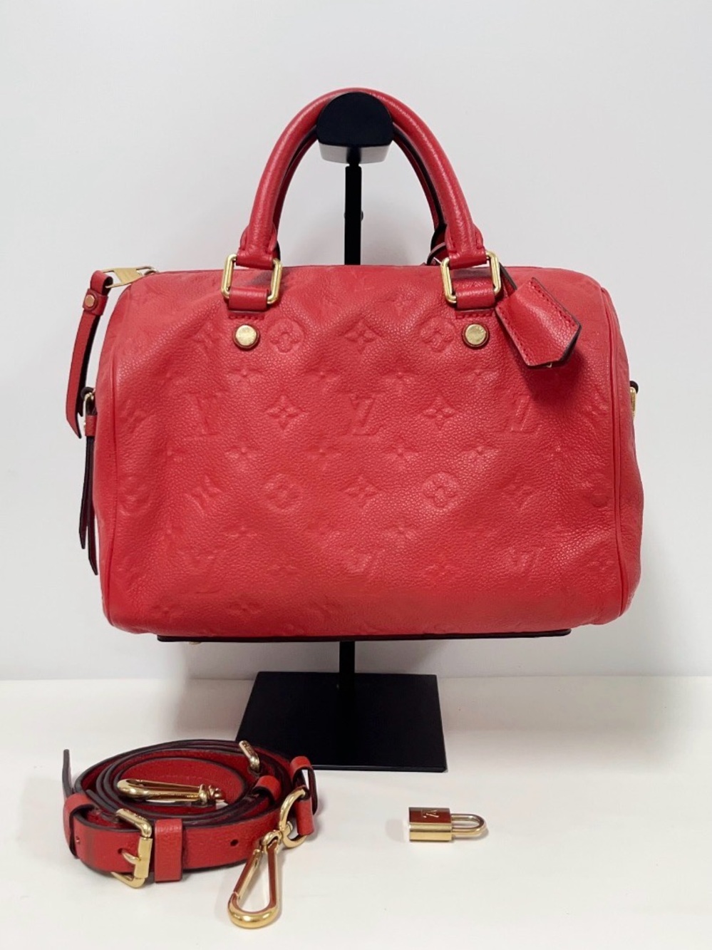 Authentic Louis Vuitton Red Monogram Empreinte Speedy Bandoulière